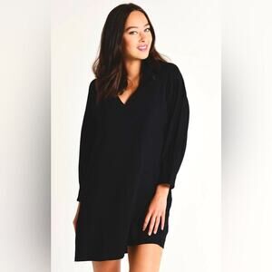 EUC Brochu Walker Black Lysett dress large shirt dress knee length v-neck pocket